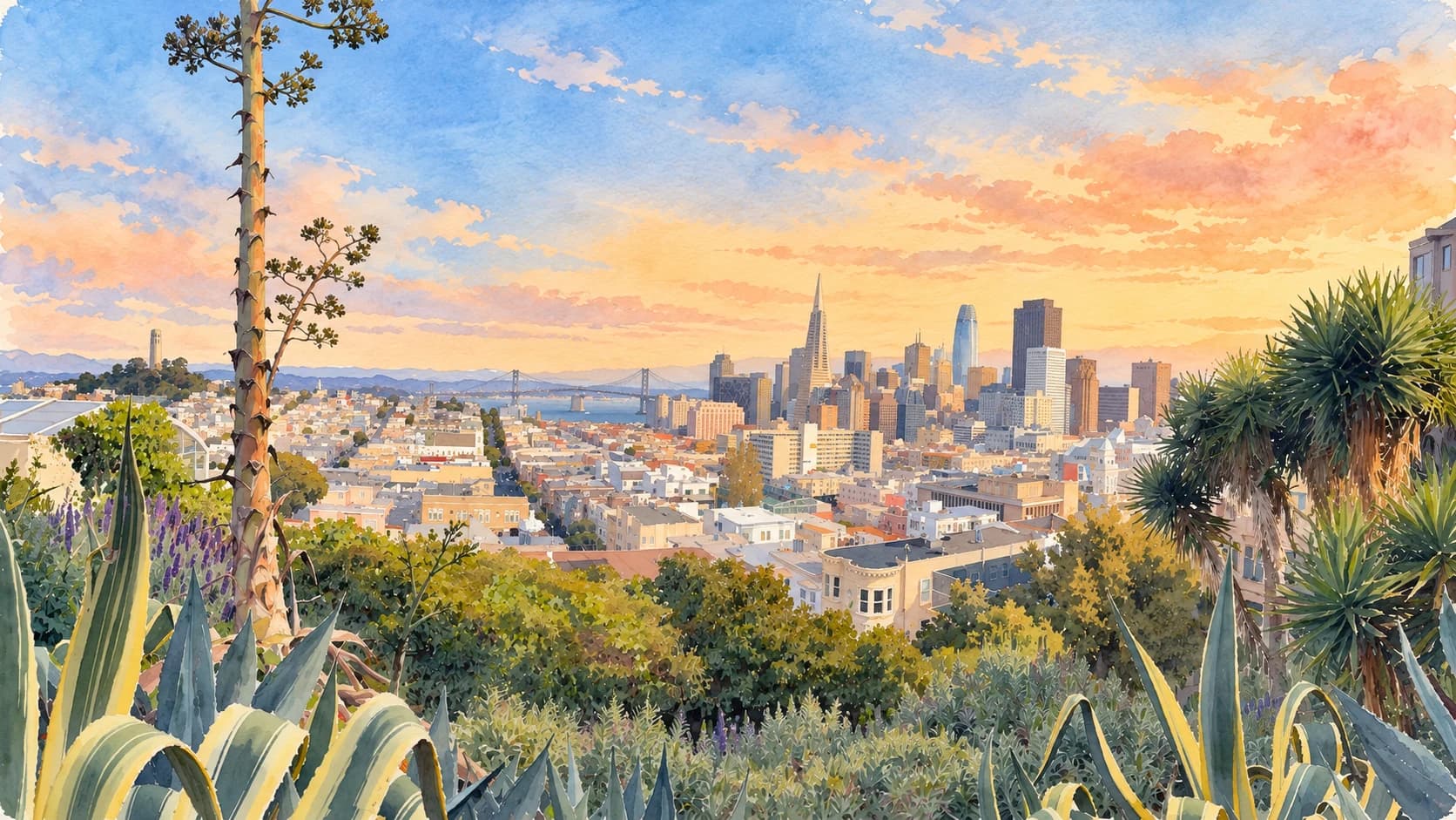Watercolor view of the San Francisco skyline